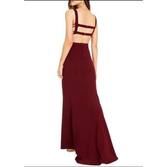 Nwt Women's B. Darlin Mermaid Maxi Formal Elegant Maroon Dress W/Slit Size 7/8 - Picture 2 of 11